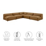 Auren 5-Piece Upholstered Armless L-Shaped Vegan Leather Modular Sofa - Image 4