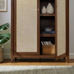 Calista 79" Tall Wide Rattan Arched Storage Cabinet - Image 19