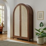 Calista 79" Tall Wide Rattan Arched Storage Cabinet - Image 18