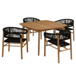 Vienna 5-Piece Outdoor Patio Teak and Rope Dining Set with Curved-Back Armchairs - Image 2