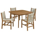 Vienna 5-Piece Outdoor Patio Teak and Rope Dining Set with Armless Chairs - Image 25