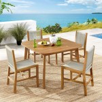Vienna 5-Piece Outdoor Patio Teak and Rope Dining Set with Armless Chairs - Image 32