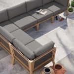 Clearwater 6-Piece Outdoor Patio Teak Wood Sectional Sofa - Image 2