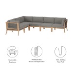 Clearwater 6-Piece Outdoor Patio Teak Wood Sectional Sofa - Image 3
