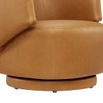 Celestia Vegan Leather Fabric and Wood Swivel Chair - Image 8