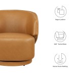 Celestia Vegan Leather Fabric and Wood Swivel Chair - Image 3