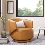 Celestia Vegan Leather Fabric and Wood Swivel Chair - Image 9