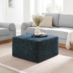 Callum Large 28" Square Woven Heathered Fabric Upholstered Ottoman - Image 9