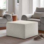 Callum Large 28" Square Woven Heathered Fabric Upholstered Ottoman - Image 18