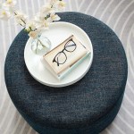 Callum Large 23" Round Woven Heathered Fabric Upholstered Ottoman - Image 9