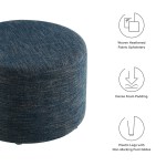 Callum Large 23" Round Woven Heathered Fabric Upholstered Ottoman - Image 3