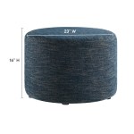 Callum Large 23" Round Woven Heathered Fabric Upholstered Ottoman - Image 4