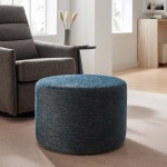Callum Large 23" Round Woven Heathered Fabric Upholstered Ottoman - Image 7