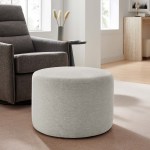 Callum Large 23" Round Woven Heathered Fabric Upholstered Ottoman - Image 16