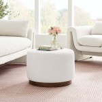 Tilden Large 23" Round Boucle Upholstered Upholstered Ottoman - Image 7