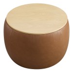 Perla Round Vegan Leather Storage Ottoman - Image 6