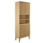 Render Tall Bathroom Storage Cabinet in Oak - Image 9