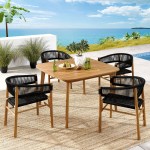 Vienna 5-Piece Outdoor Patio Teak and Rope Dining Set with Curved-Back Armchairs - Image 23