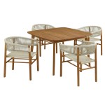 Vienna 5-Piece Outdoor Patio Teak and Rope Dining Set with Curved-Back Armchairs - Image 34