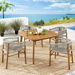 Vienna 5-Piece Outdoor Patio Teak and Rope Dining Set with Curved-Back Armchairs - Image 41