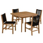 Vienna 5-Piece Outdoor Patio Teak and Rope Dining Set with Armless Chairs - Image 13