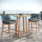 Wellspring 3-Piece Outdoor Patio Teak Wood Bar Set - Image 27