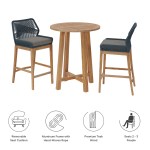 Wellspring 3-Piece Outdoor Patio Teak Wood Bar Set - Image 18