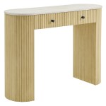Caldera 42" Curved Solid Wood and Marble Console Table