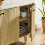 Caldera 60" Curved Solid Wood and Marble Sideboard Storage Cabinet - Image 11