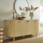 Caldera 60" Curved Solid Wood and Marble Sideboard Storage Cabinet - Image 10