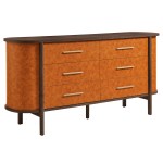 Coralie Curved 6-Drawer Vegan Leather Oval Dresser in Walnut Tan - Image 9