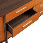 Coralie Curved 6-Drawer Vegan Leather Oval Dresser in Walnut Tan - Image 4