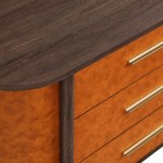 Coralie Curved 6-Drawer Vegan Leather Oval Dresser in Walnut Tan - Image 3