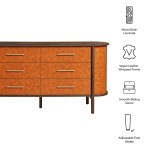 Coralie Curved 6-Drawer Vegan Leather Oval Dresser in Walnut Tan - Image 10