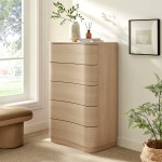 Mirae 5-Drawer Curved Dresser Chest of Drawers in Brush Light Oak