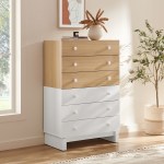 Nolia 6-Drawer Color Block Dresser Chest in Oak White
