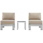 Shore 3 Piece Outdoor Patio Aluminum Sectional Sofa Set - Image 6