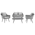Endeavor 4 Piece Outdoor Patio Wicker Rattan Loveseat Armchair and Coffee Table Set - Image 8