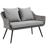 Endeavor 4 Piece Outdoor Patio Wicker Rattan Loveseat Armchair and Coffee Table Set - Image 7