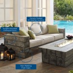 Manteo Rustic Coastal Outdoor Patio Sunbrella® Sofa and Fire Pit Set - Image 2