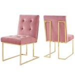 Privy Gold Stainless Steel Performance Velvet Dining Chair Set of 2 - Image 4