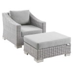 Conway 2-Piece Outdoor Patio Wicker Rattan Armchair and Ottoman Set - Image 12