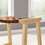 Saoirse Faux Leather Wood Counter Stool Set of 2 - Image 2