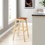 Saoirse Leather Wood Bar Stool Set of 2
