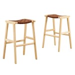 Saoirse Leather Wood Bar Stool Set of 2 - Image 10