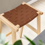 Saoirse Leather Wood Bar Stool Set of 2 - Image 2