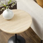 Lippa 20" Round Faux Travertine Side Table - Image 2