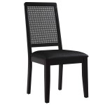 Arlo Vegan Leather Upholstered Faux Rattan and Wood Dining Side Chairs Set of 2 - Image 9