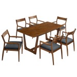 Solara 7-Piece Wood Dining Set with Vegan Leather Armchairs - Image 9