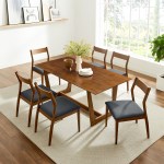 Solara 7-Piece Wood Dining Set with Vegan Leather Side Chairs - Image 4